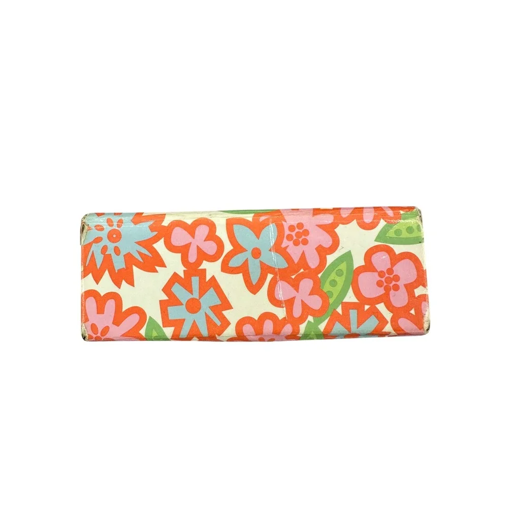 Vintage Clinique Floral Lipstick Case with Mirror Retro Pink Orange Flower Print